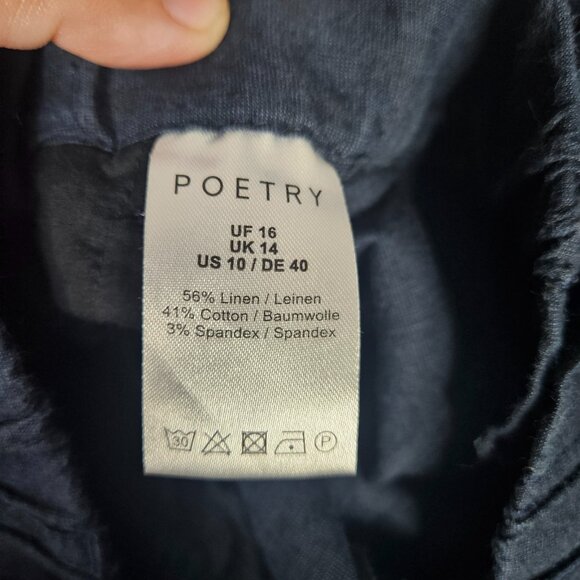 POETRY Women's Navy Blue Linen Cotton Blend High Rise Pants Sz US 10 - Picture 5 of 11